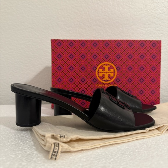 Tory Burch Black Leather Mules 2" heel - Picture 8 of 9
